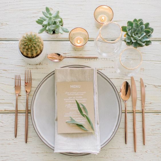 rose gold flatware modern table setting