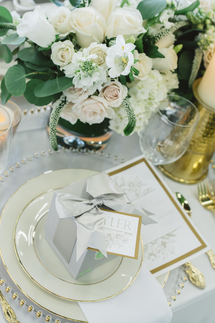 White floral table setting wedding