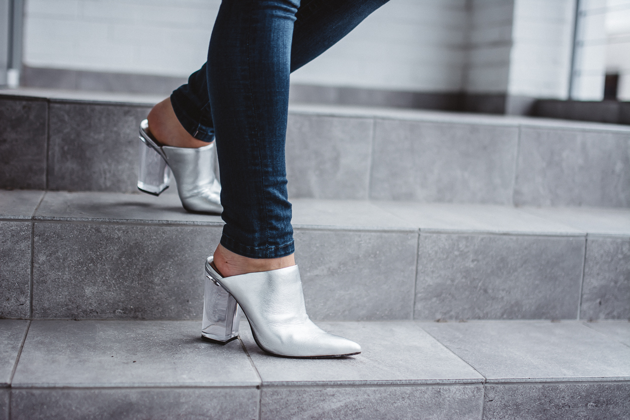 Dolce Vita Silver Mules Lucite Heel