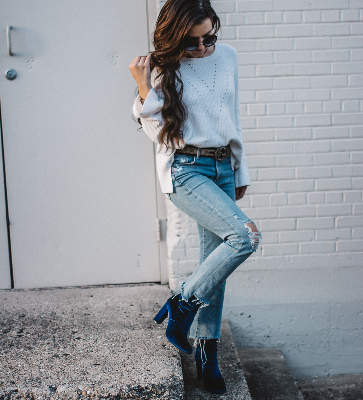 Blue Velvet Booties Outfit