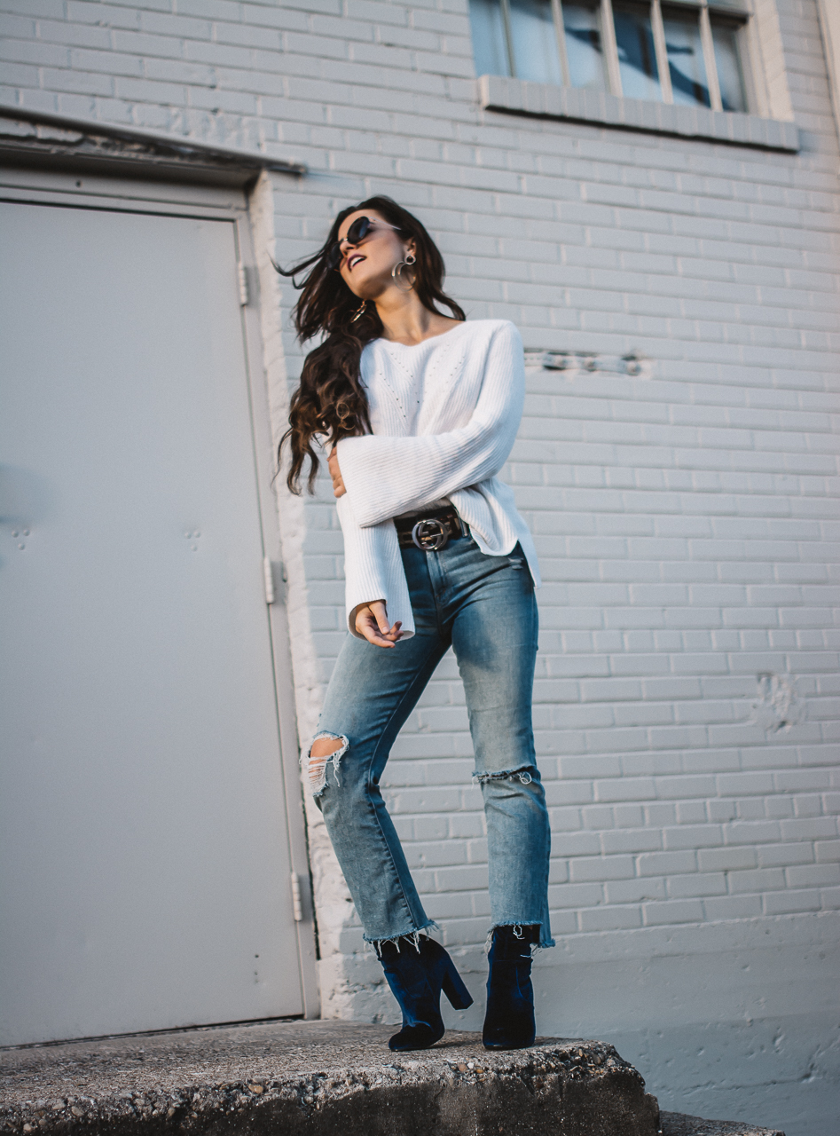 Velvet booties with sweater
