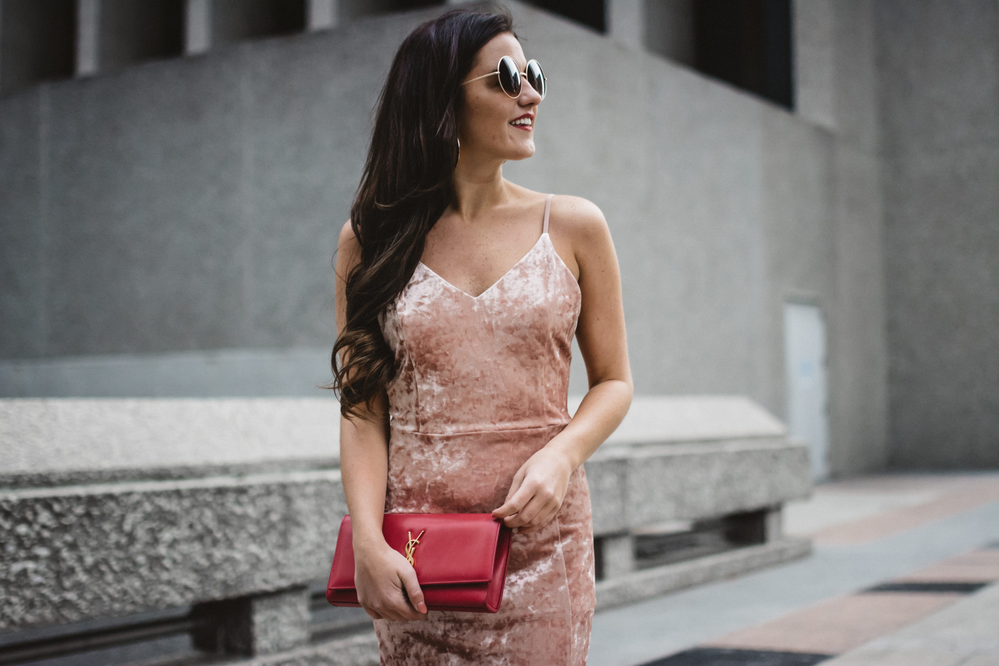 pink velvet dress