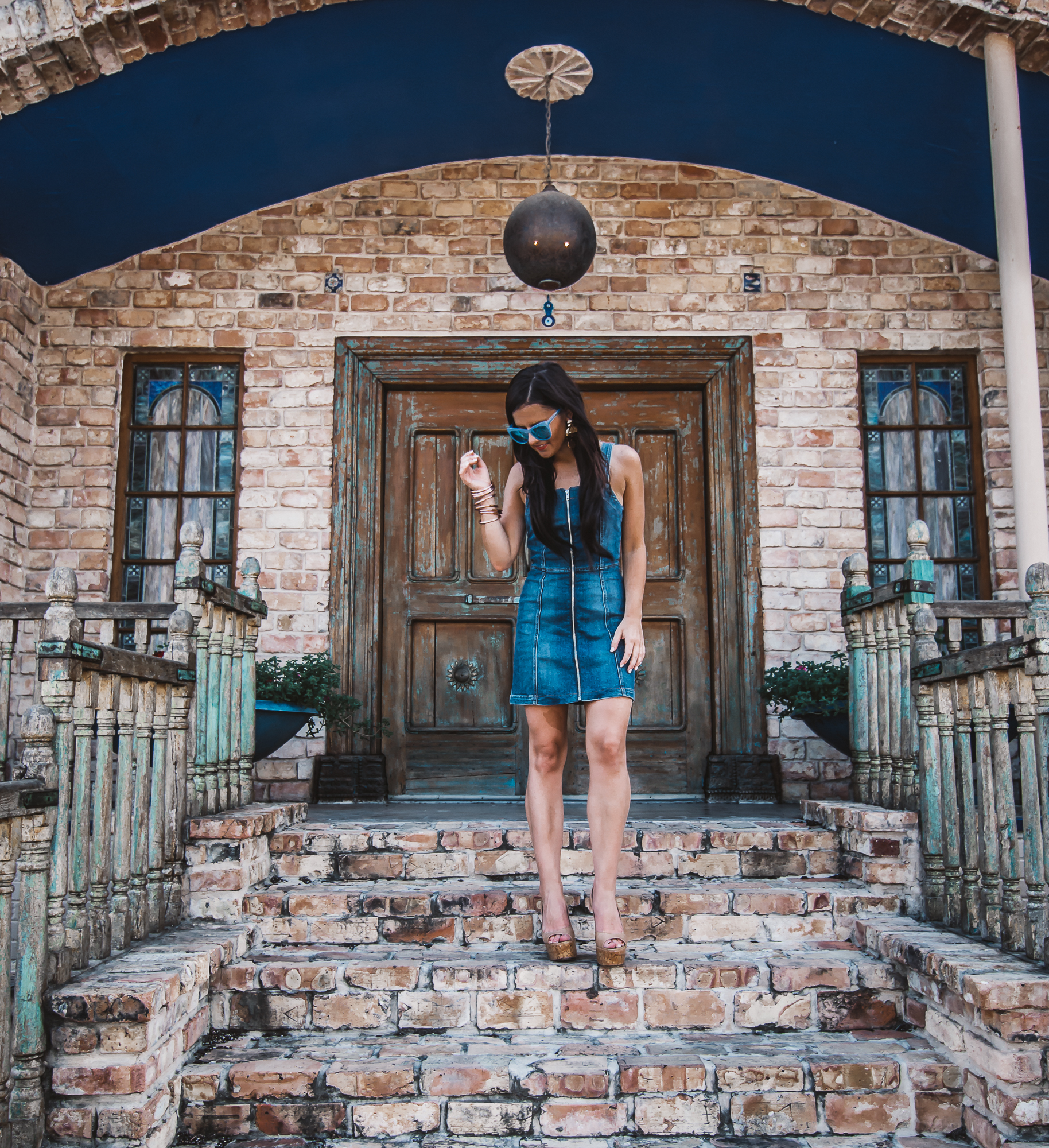 Zip up denim dress