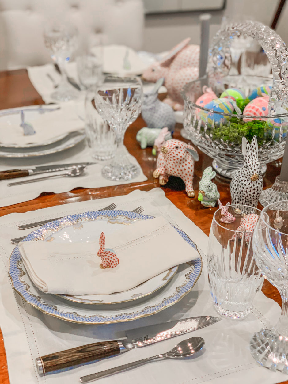 Blue Herend Fish Scale table setting Easter