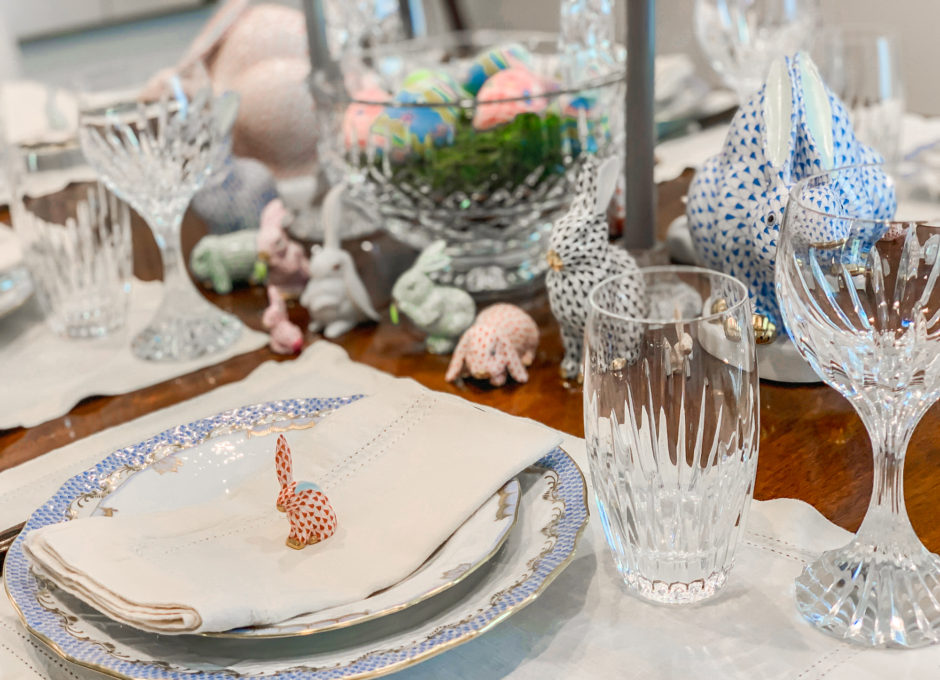 Light Blue Herend Fish Scale Easter Tablescape