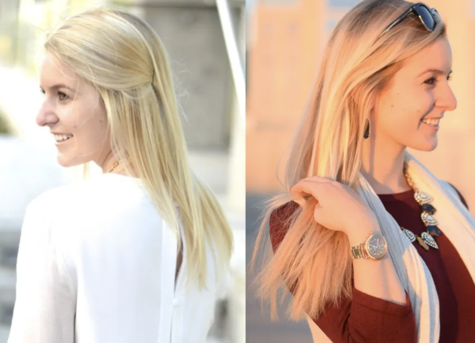 Tape-in hair extensions before and after