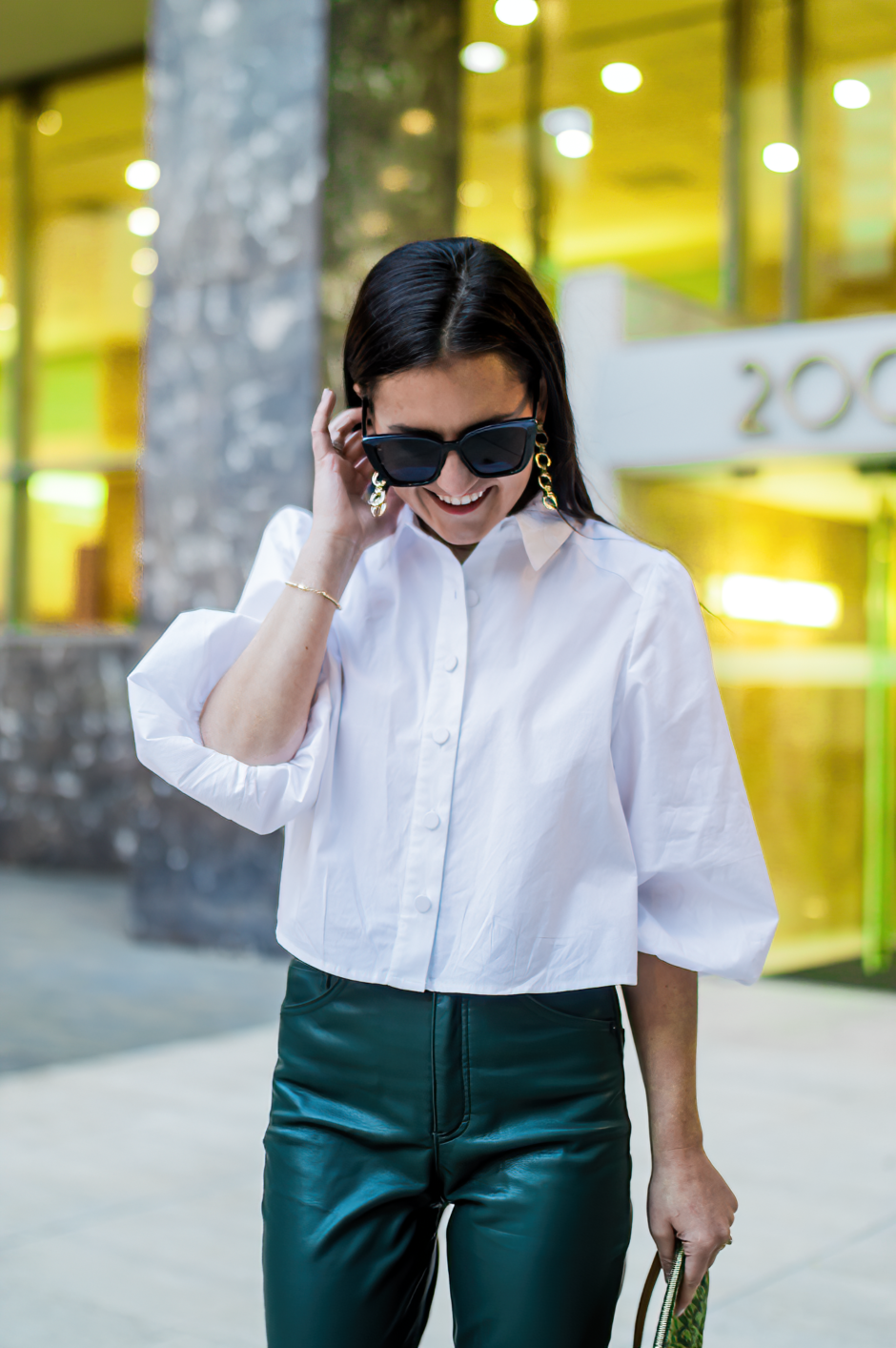 green leather pants