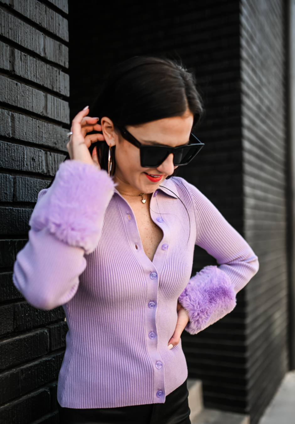 fur trim cardigan