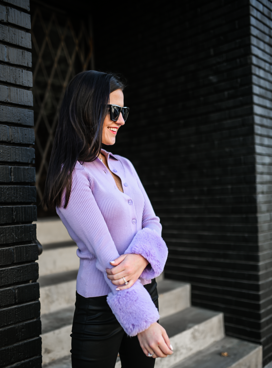 purple fur cardigan