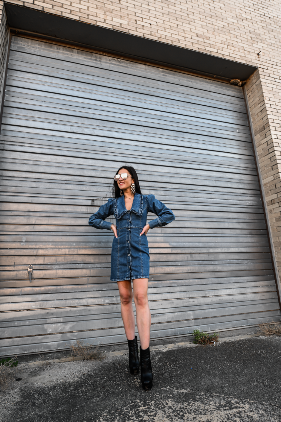 denim dress and booties