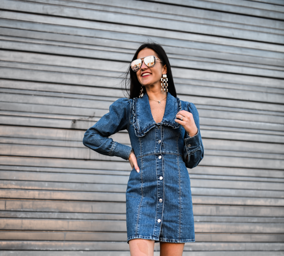 collar denim dress