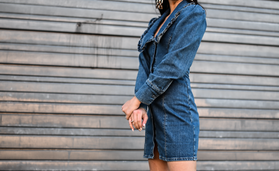 puff sleeve denim dress