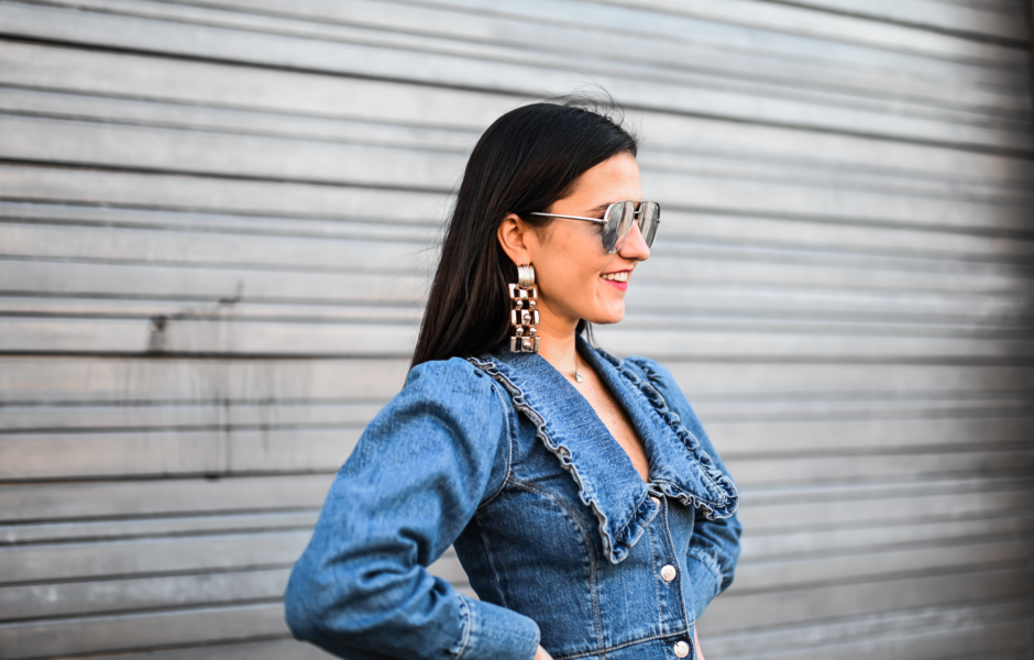 80s collar denim dress