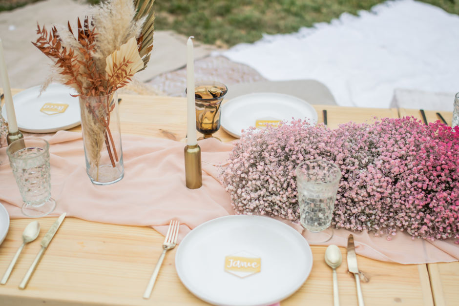 boho sip and see table decor