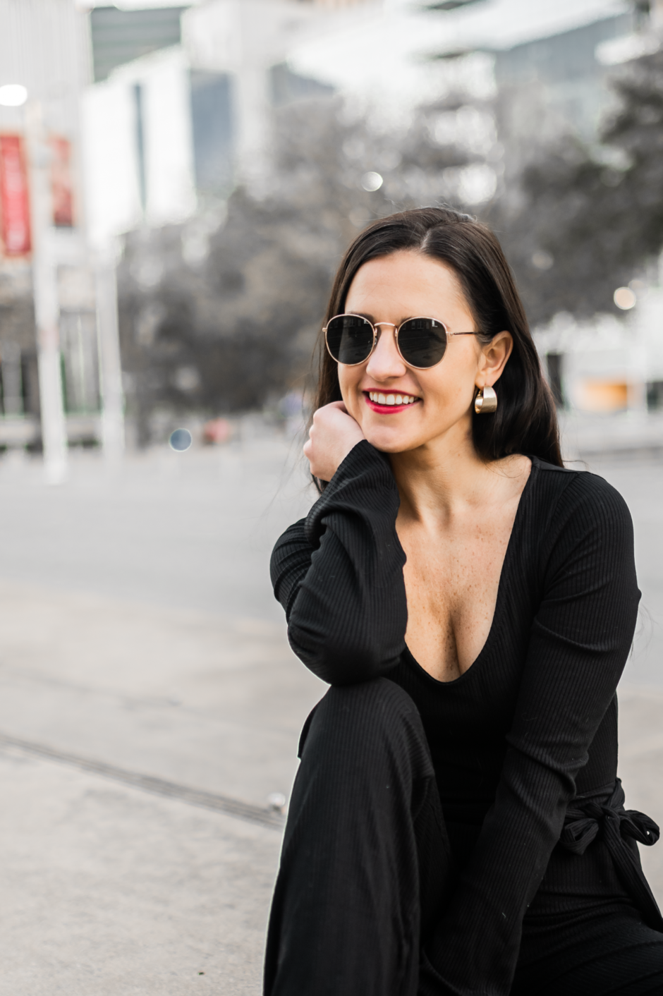 black scoop neck jumpsuit