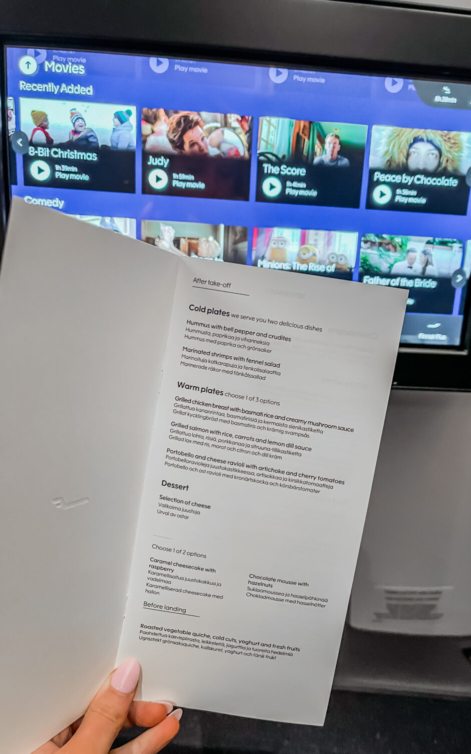 Finnair Business Class Dinner Menu